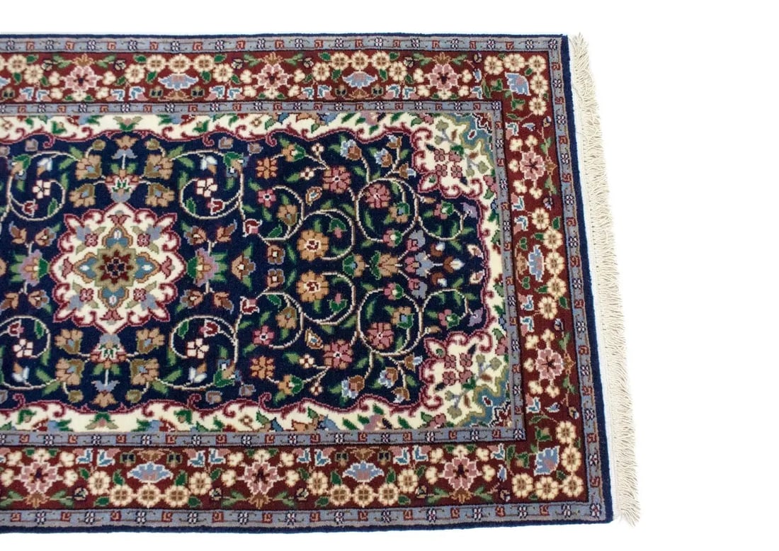Navy Blue Floral Kirman 3X10 Oriental Rug - 14