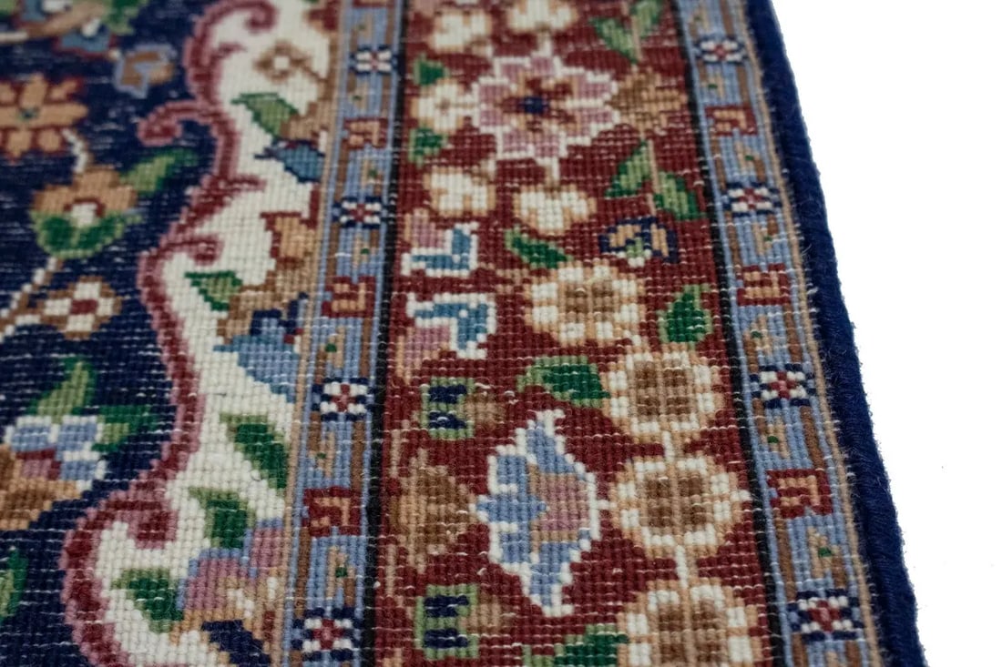 Navy Blue Floral Kirman 3X10 Oriental Rug - 16