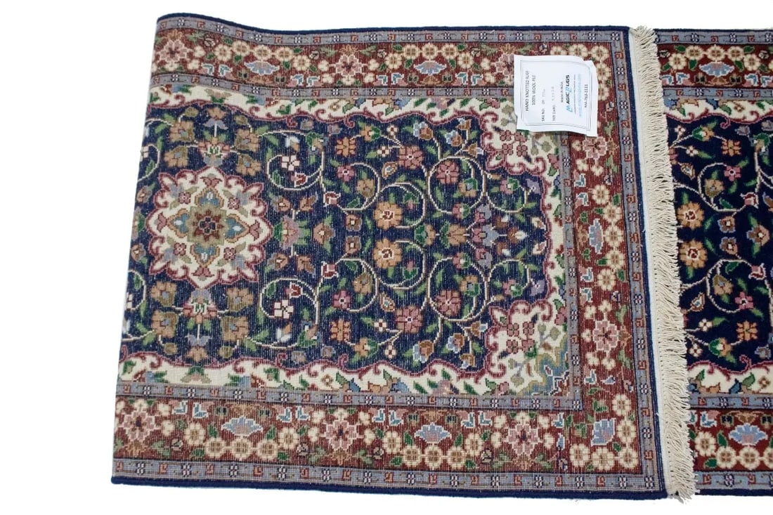 Navy Blue Floral Kirman 3X10 Oriental Rug - 17