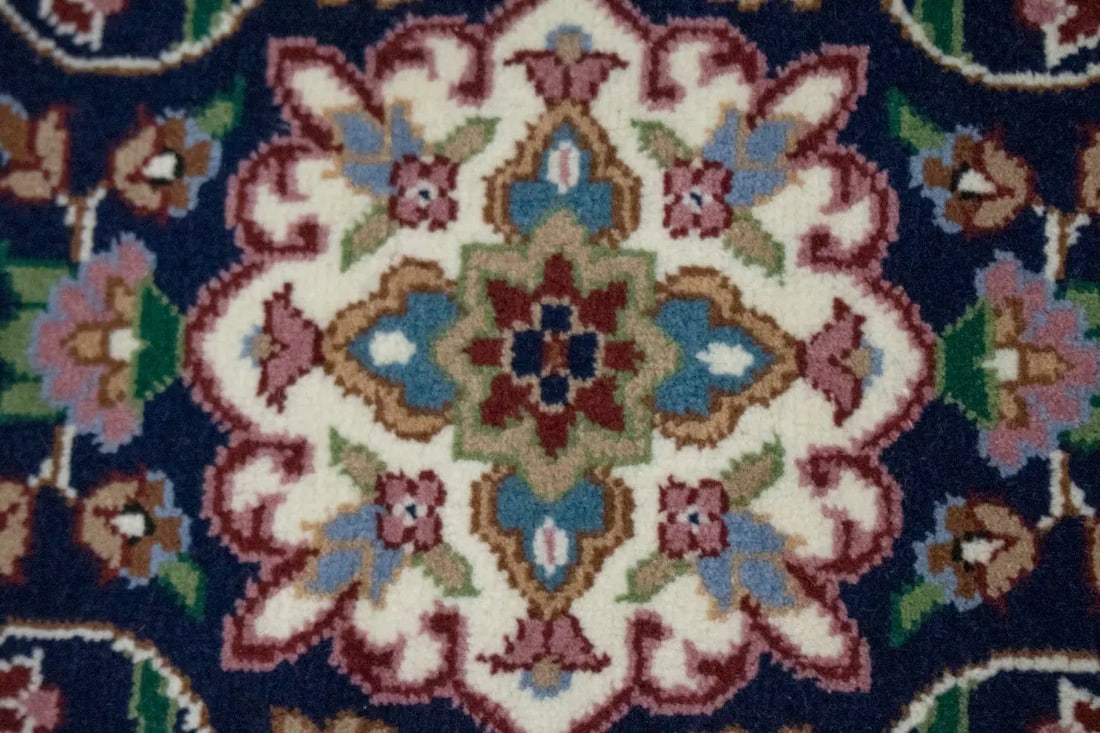 Navy Blue Floral Kirman 3X10 Oriental Rug - 8