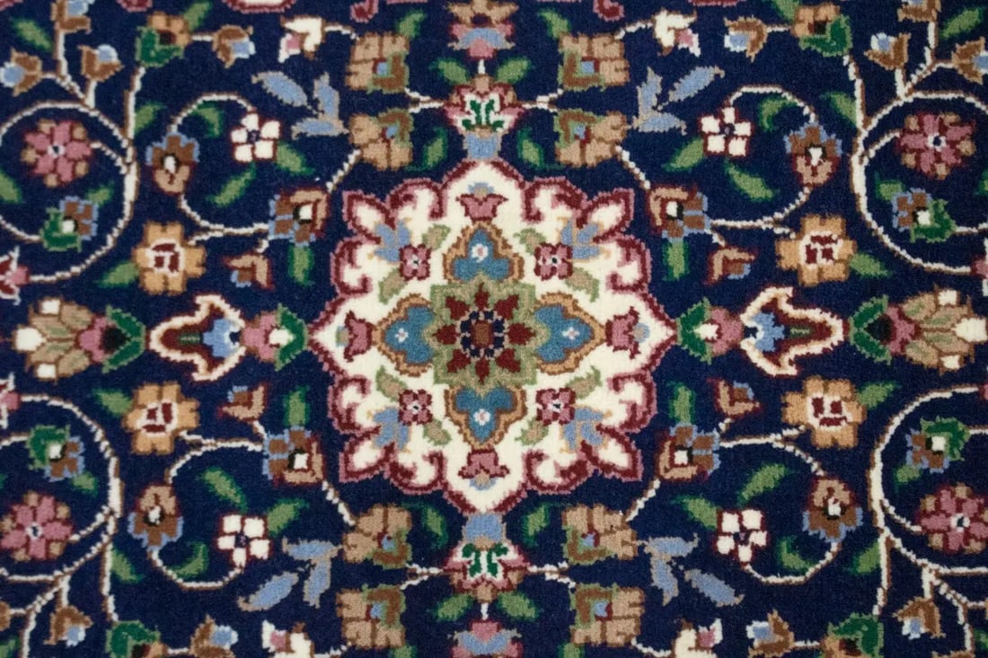 Navy Blue Floral Kirman 3X10 Oriental Rug - 9