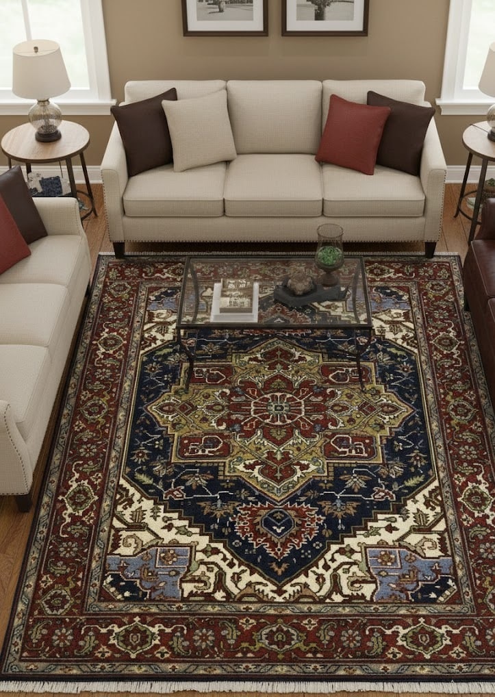 Dark Navy Geometric 8X10 Heriz Serapi Oriental Rug - 2
