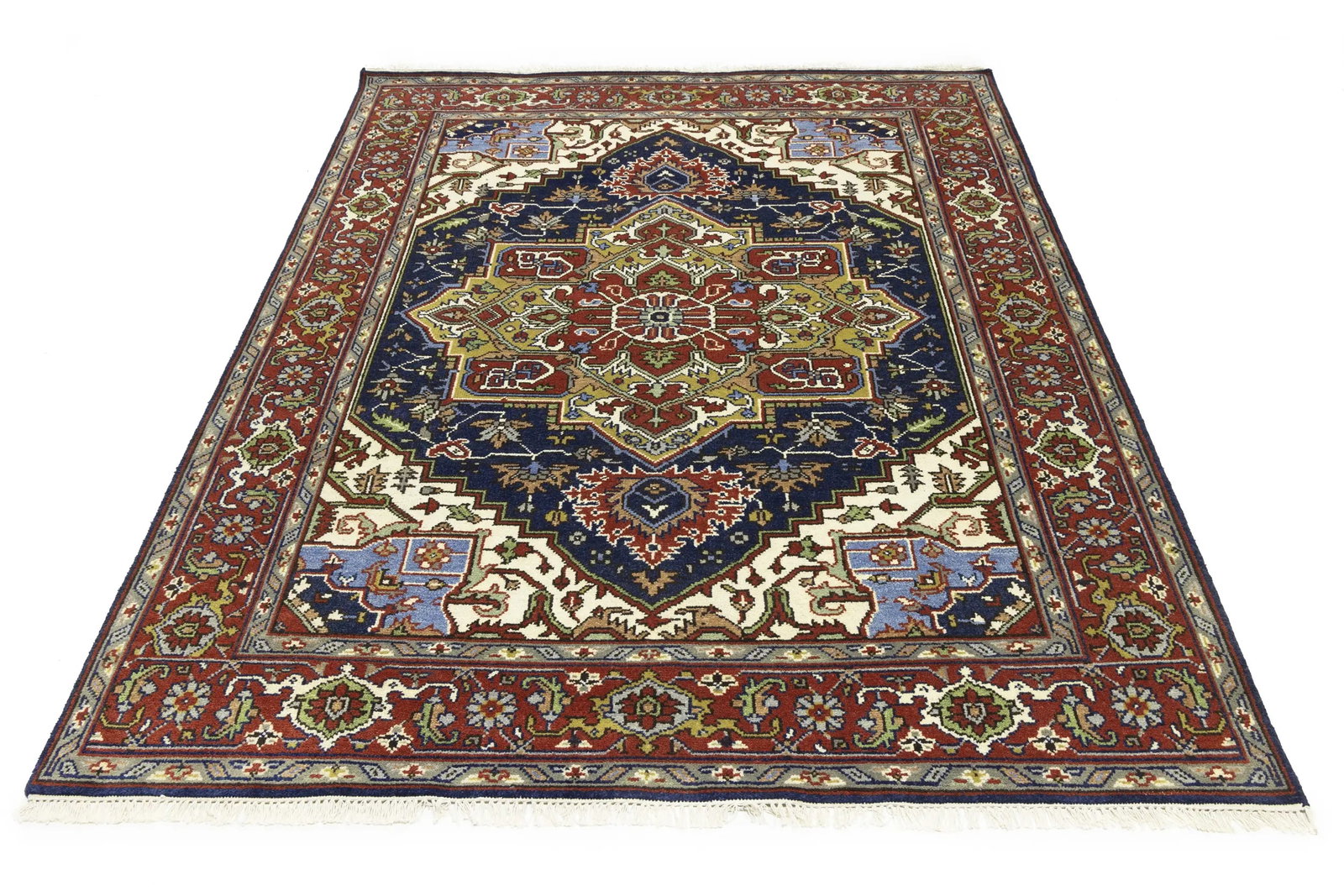 Dark Navy Geometric 8X10 Heriz Serapi Oriental Rug - 3