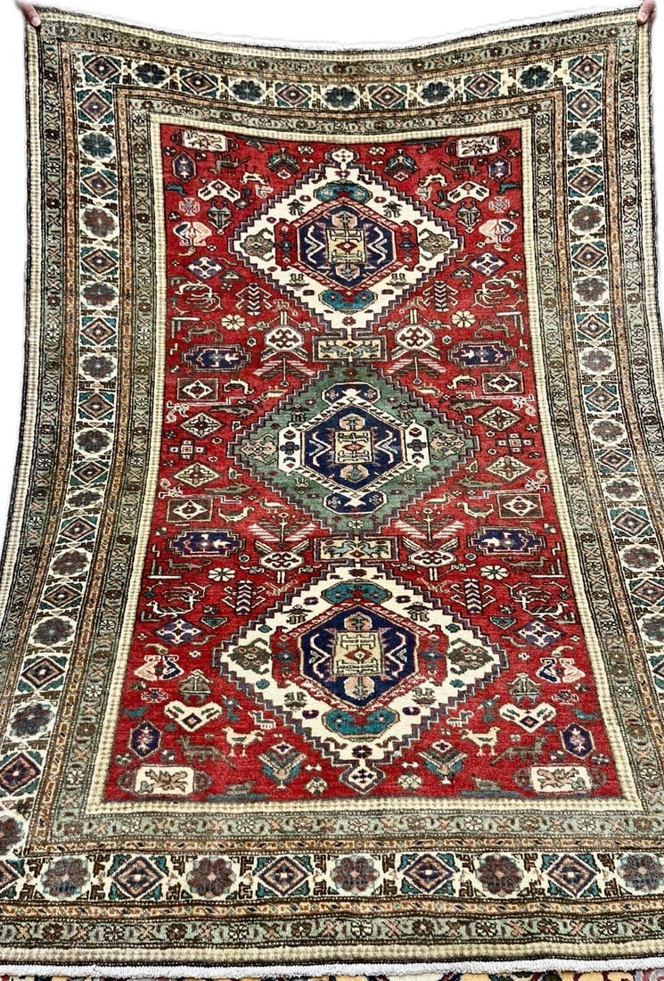 Hand Knotted Persian Wool Rug 4'8"x6'9" Red Tribal Oriental Azerbaijan - 4