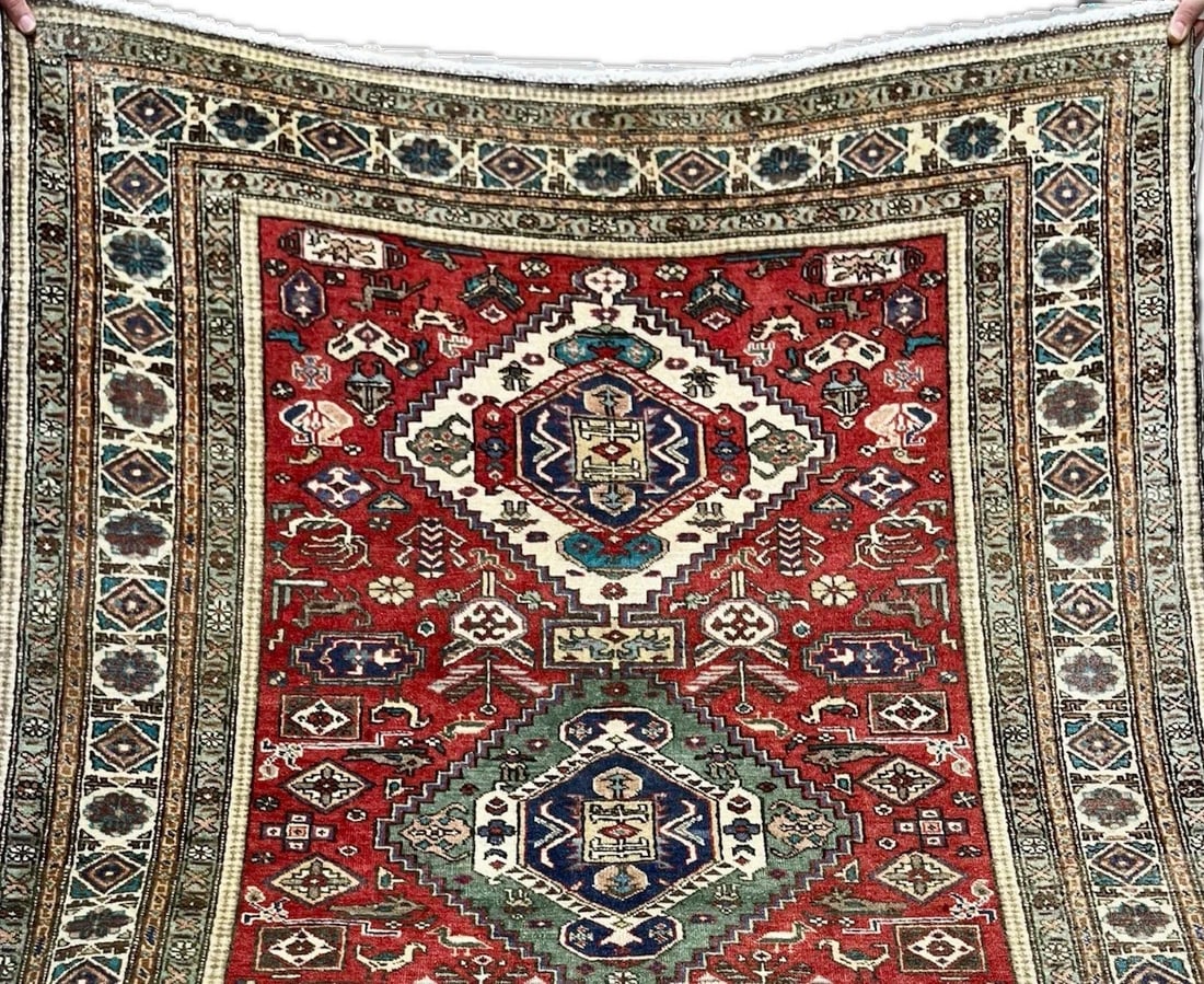Hand Knotted Persian Wool Rug 4'8"x6'9" Red Tribal Oriental Azerbaijan - 7