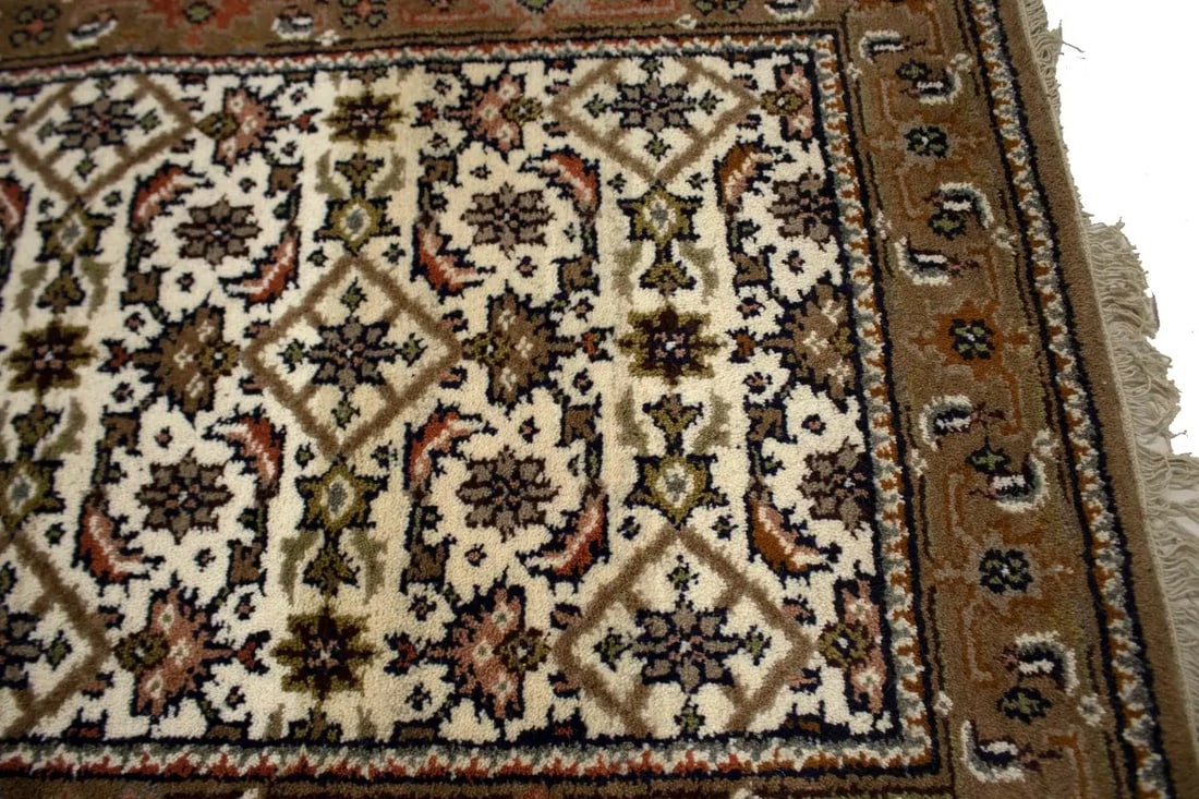 Cream Floral Tribal 2'7X8 Indo-Bidjar Oriental Runner Rug - 10