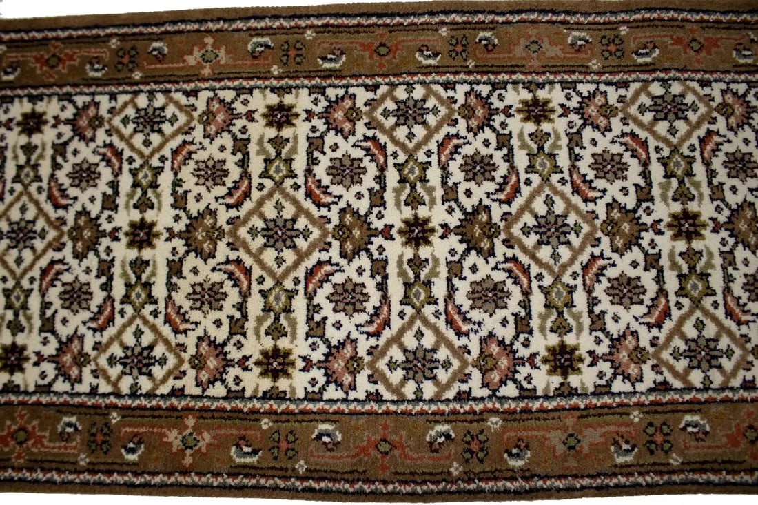 Cream Floral Tribal 2'7X8 Indo-Bidjar Oriental Runner Rug - 11