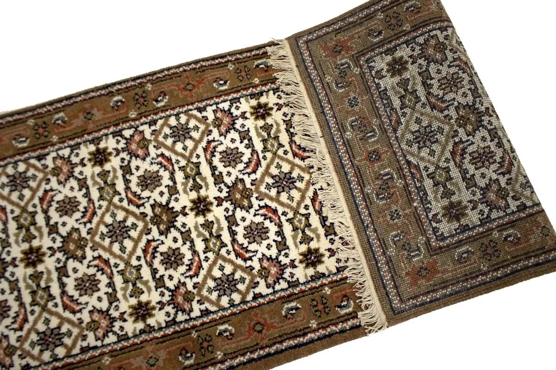 Cream Floral Tribal 2'7X8 Indo-Bidjar Oriental Runner Rug - 13