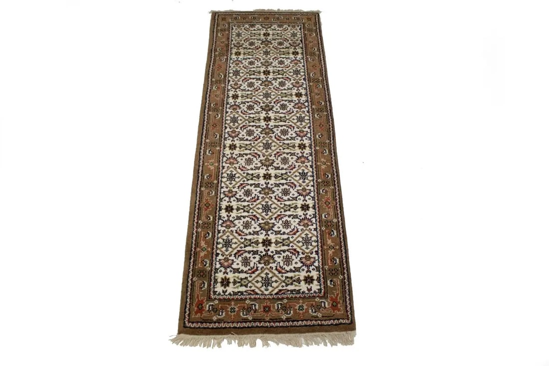 Cream Floral Tribal 2'7X8 Indo-Bidjar Oriental Runner Rug - 3