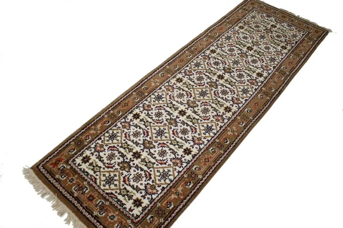 Cream Floral Tribal 2'7X8 Indo-Bidjar Oriental Runner Rug - 4