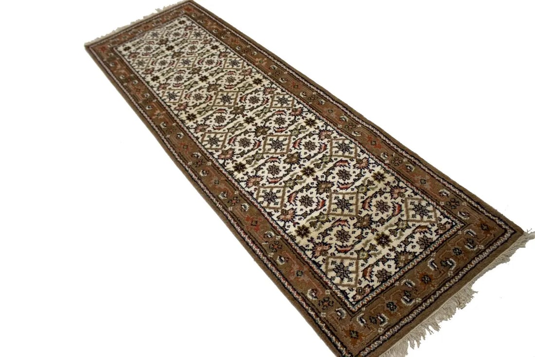 Cream Floral Tribal 2'7X8 Indo-Bidjar Oriental Runner Rug - 5