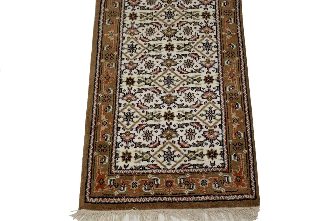 Cream Floral Tribal 2'7X8 Indo-Bidjar Oriental Runner Rug - 6