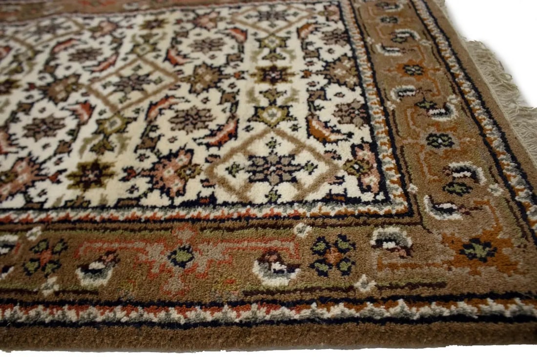 Cream Floral Tribal 2'7X8 Indo-Bidjar Oriental Runner Rug - 9