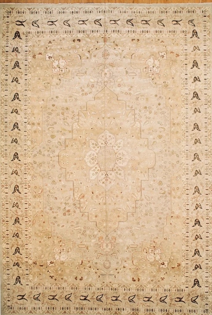 Hand Knotted Indo-Persian Beige Wool Oriental Area Rug Carpet 12'1" x 17'9" (1 of 6)