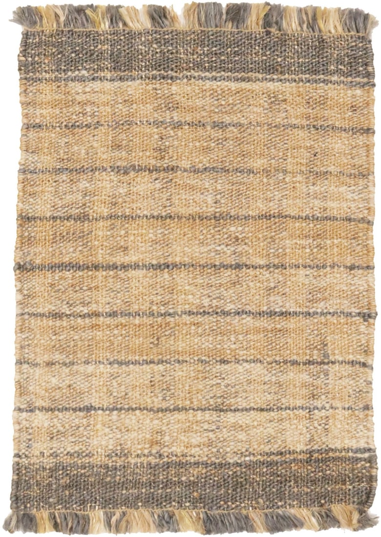 Flat-Weave Wool Jute 2X3 Sumak Modern Rug: Title: Flat-Weave Wool Jute 2X3 Sumak Modern Rug Description:Handmade 2X3 beige rug made with vegetable dyes (fine wool pile and cotton foundation), exceptional knot count, and appealing ancient