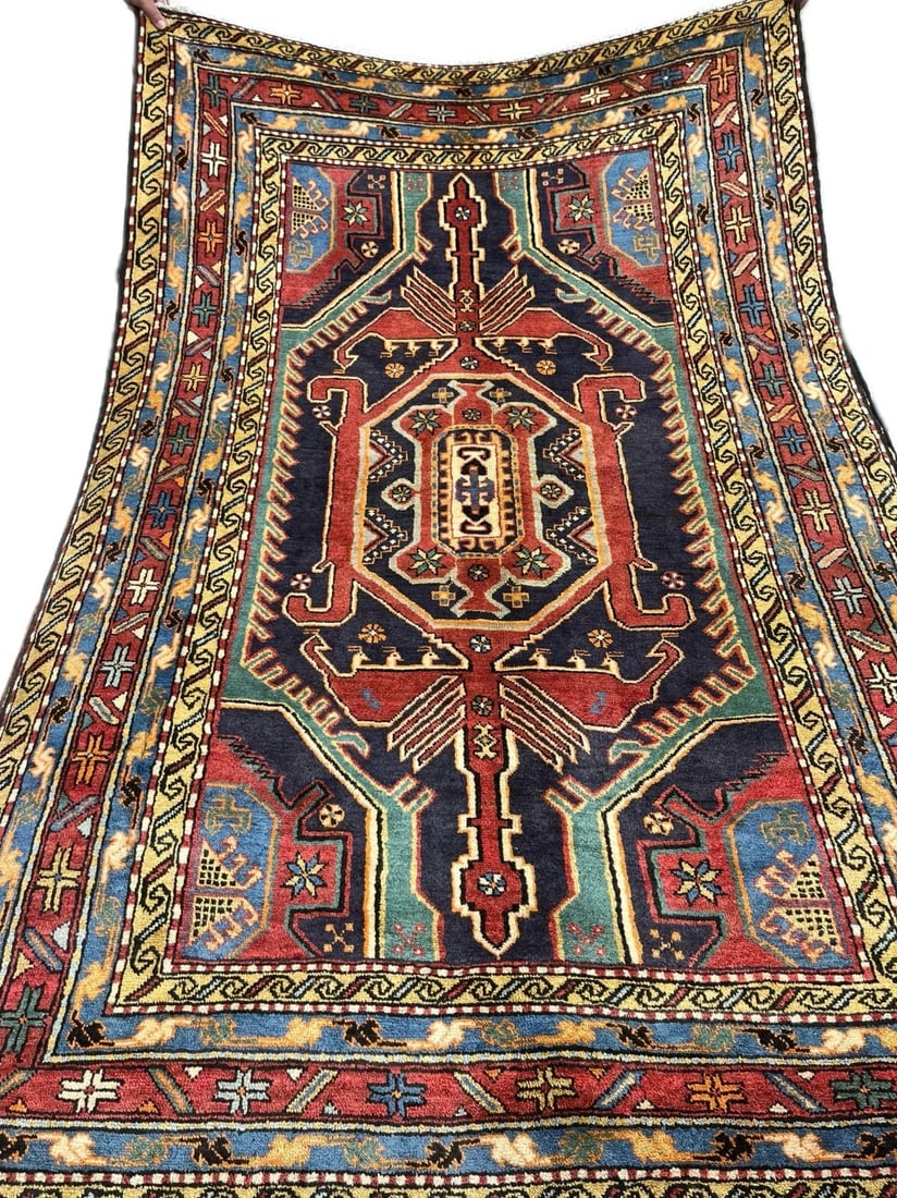 Persian Azarbaijan Hand-Knotted Wool Rug 4'7" x 7'2" Navy Tribal Oriental Rug - 2