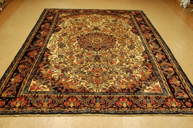 Persian BIJAR RUG 7' x9'3": Title: Persian BIJAR RUG 7' x9'3" Description:OLD,ANTIQUE FINE Persian BiJAR ORIENTAL RUG with exact size of 7' x 9'3" fine and delicately woven surrounded by spiraling branches and flowering wines th