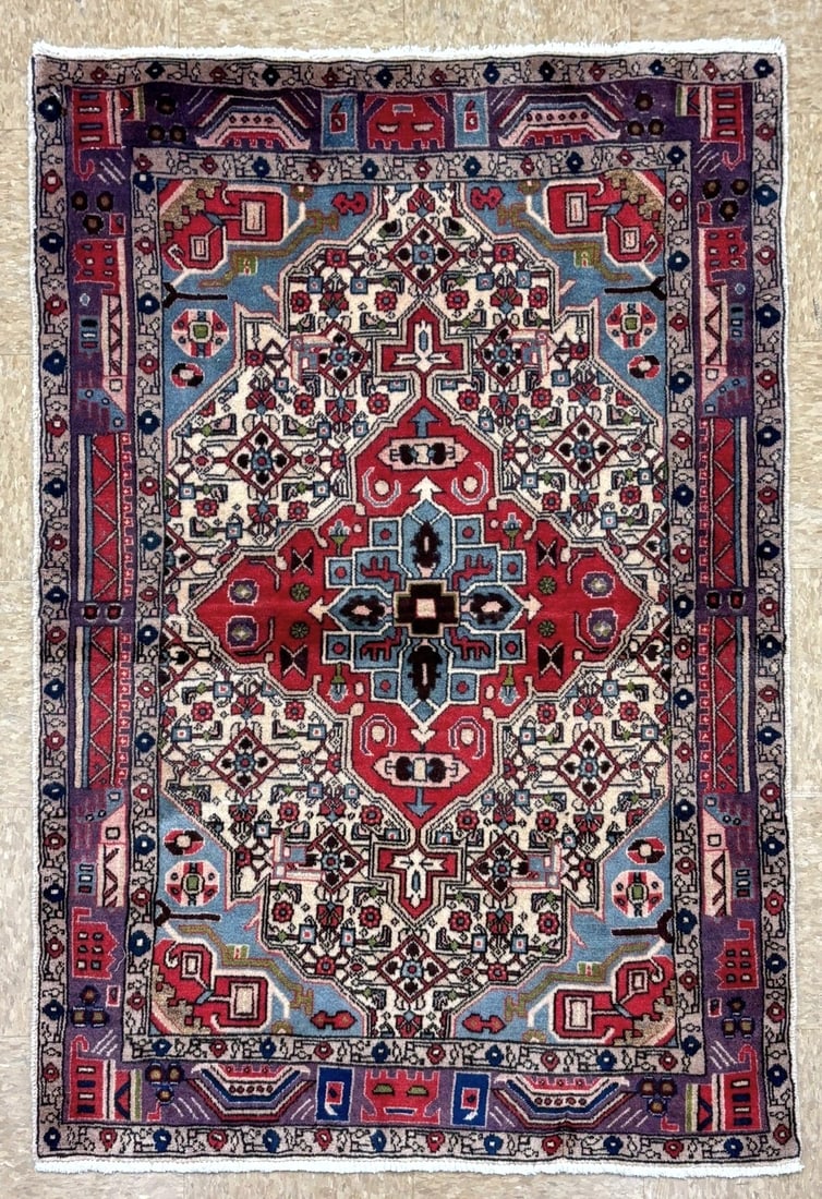 Hand Knotted Persian Nahavand Tribal Wool Rug 3'4" x 4'10": Title:Hand Knotted Persian Nahavand Tribal Wool Rug 3'4" x 4'10" Description:* Rug Number: K2646-5 * Country of Origin: Iran * Style, Design: Persian Nahavand, Geometric, Tribal * Size (Ft): 3'4" x