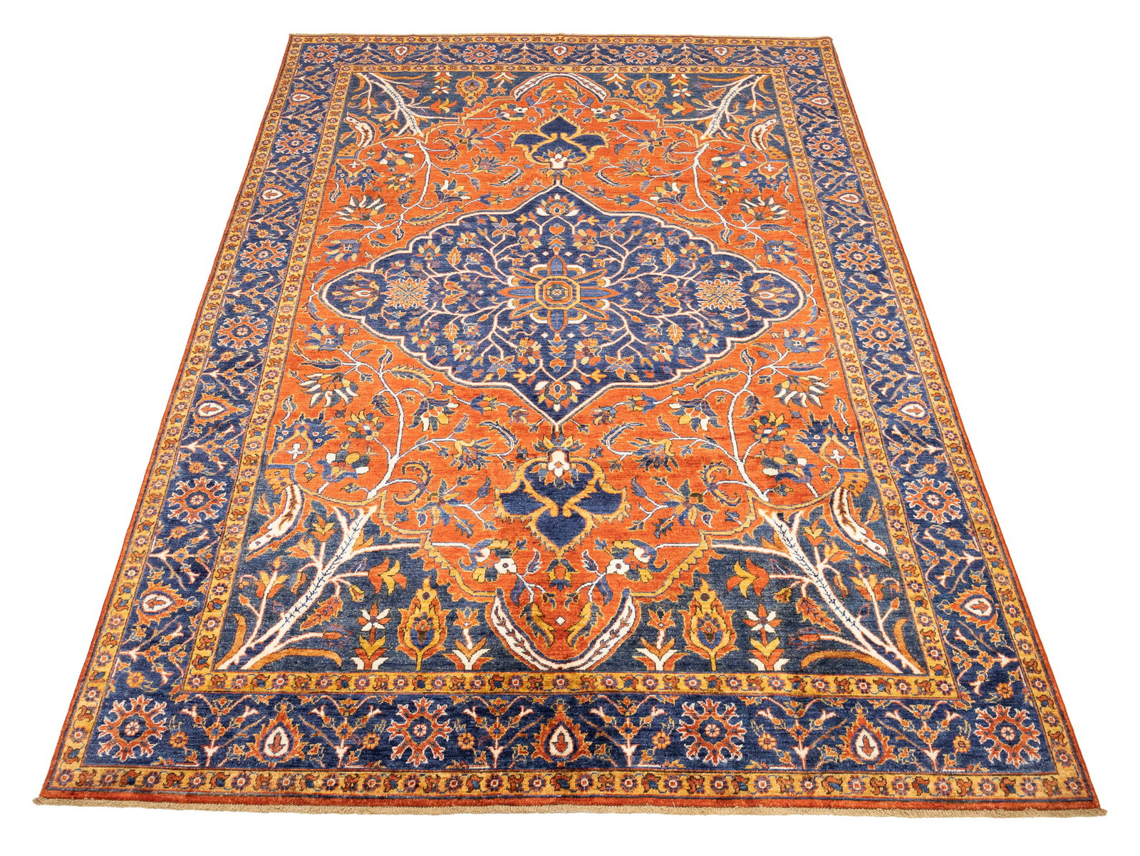 Rusty Red Floral Tribal 7X10 Afghan Herati Oriental Rug: Title: Rusty Red Floral Tribal 7X10 Afghan Herati Oriental Rug Description:Hand Knotted 7X10 red Oriental rug made with vegetable dyes (fine wool pile and cotton foundation), superior knot count, and 