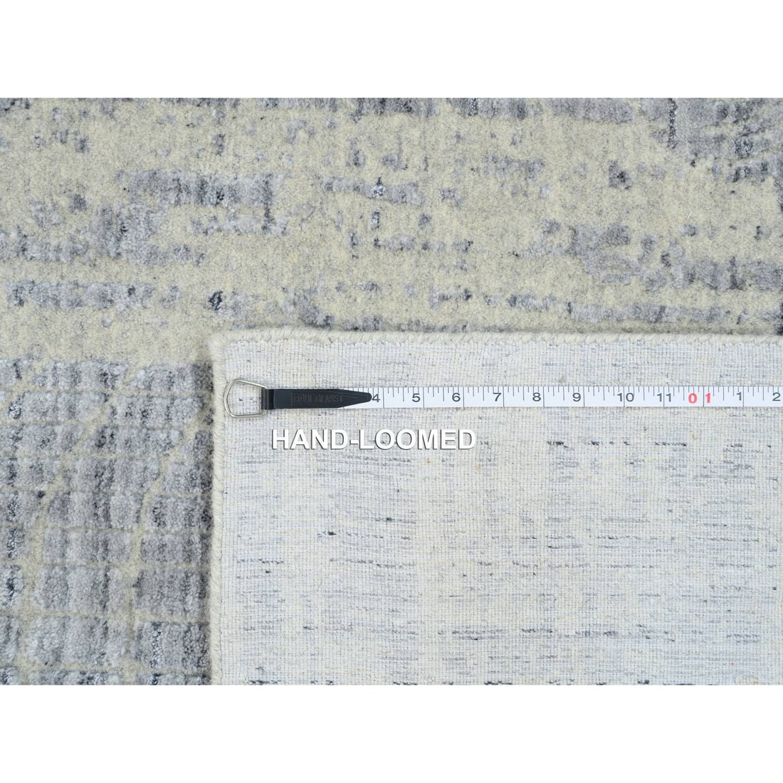 Gray, Jacquard Hand Loomed, Wool And Plant Based Silk, Square Rug - 11