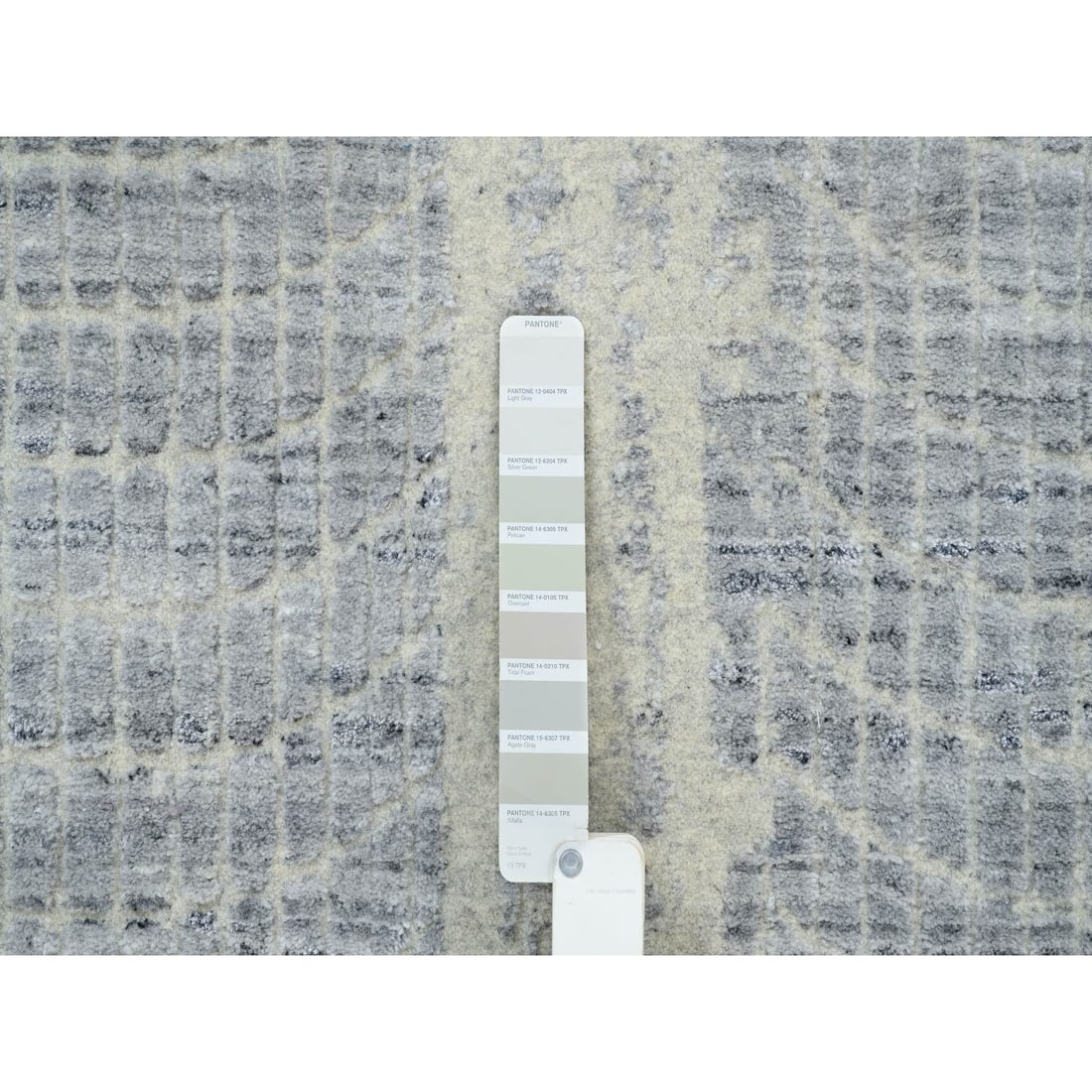 Gray, Jacquard Hand Loomed, Wool And Plant Based Silk, Square Rug - 7