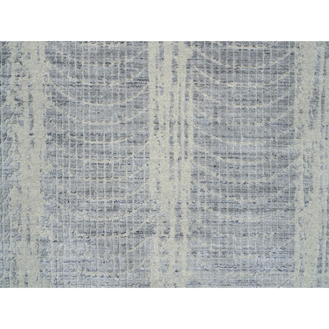 Gray, Jacquard Hand Loomed, Wool And Plant Based Silk, Square Rug - 8