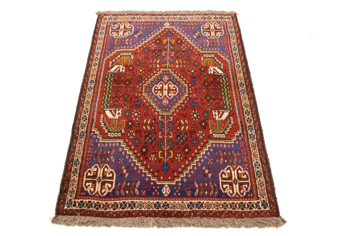 Red Tribal 3'4X4'9 Shiraz Persian Rug - 3