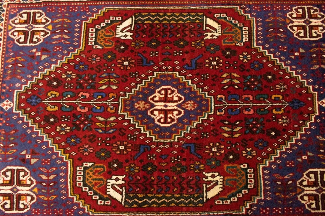 Red Tribal 3'4X4'9 Shiraz Persian Rug - 7