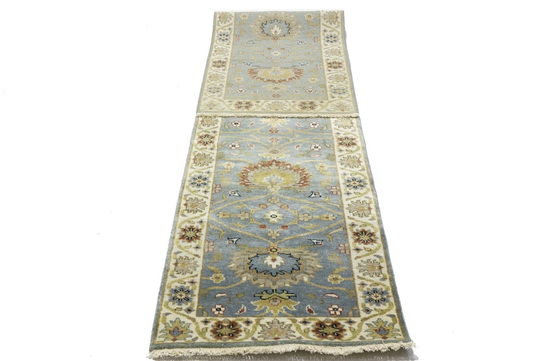 Blue-gray Floral Osh Chobi 2'5X12 Peshawar Oriental Runner Rug - 15