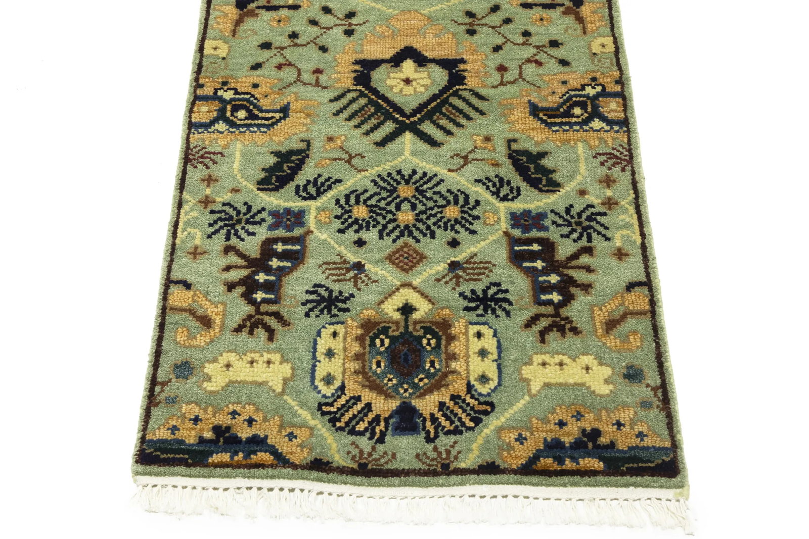 Light Gray Geometric 3X12 Indo-Karajeh Oriental Runner Rug - 14