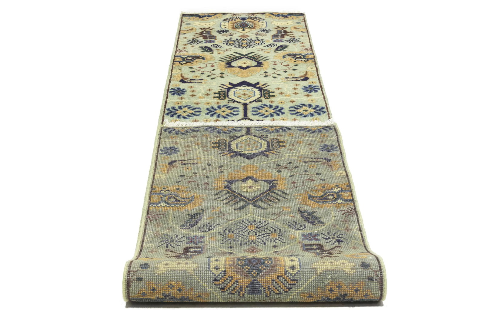 Light Gray Geometric 3X12 Indo-Karajeh Oriental Runner Rug - 17