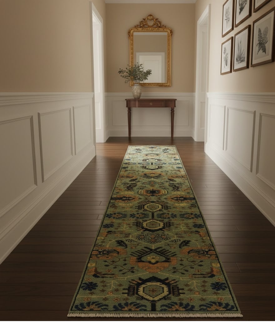 Light Gray Geometric 3X12 Indo-Karajeh Oriental Runner Rug - 2