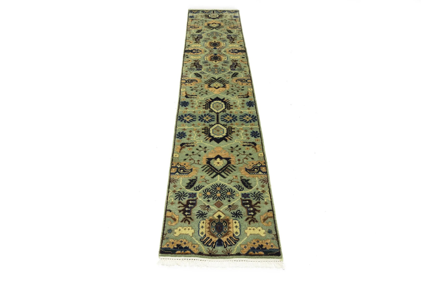 Light Gray Geometric 3X12 Indo-Karajeh Oriental Runner Rug - 3