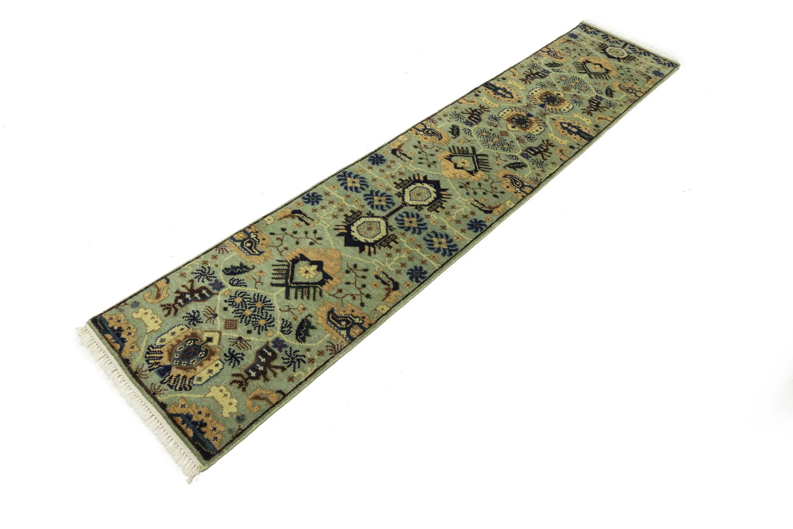 Light Gray Geometric 3X12 Indo-Karajeh Oriental Runner Rug - 4