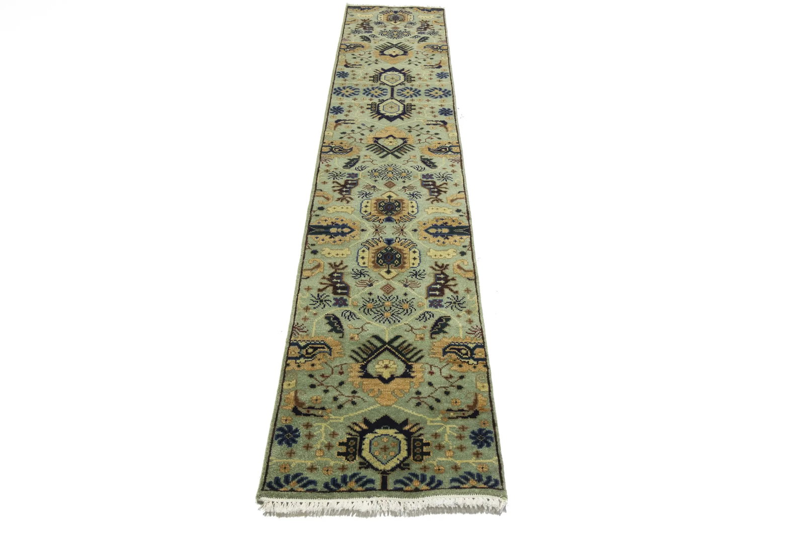 Light Gray Geometric 3X12 Indo-Karajeh Oriental Runner Rug - 5