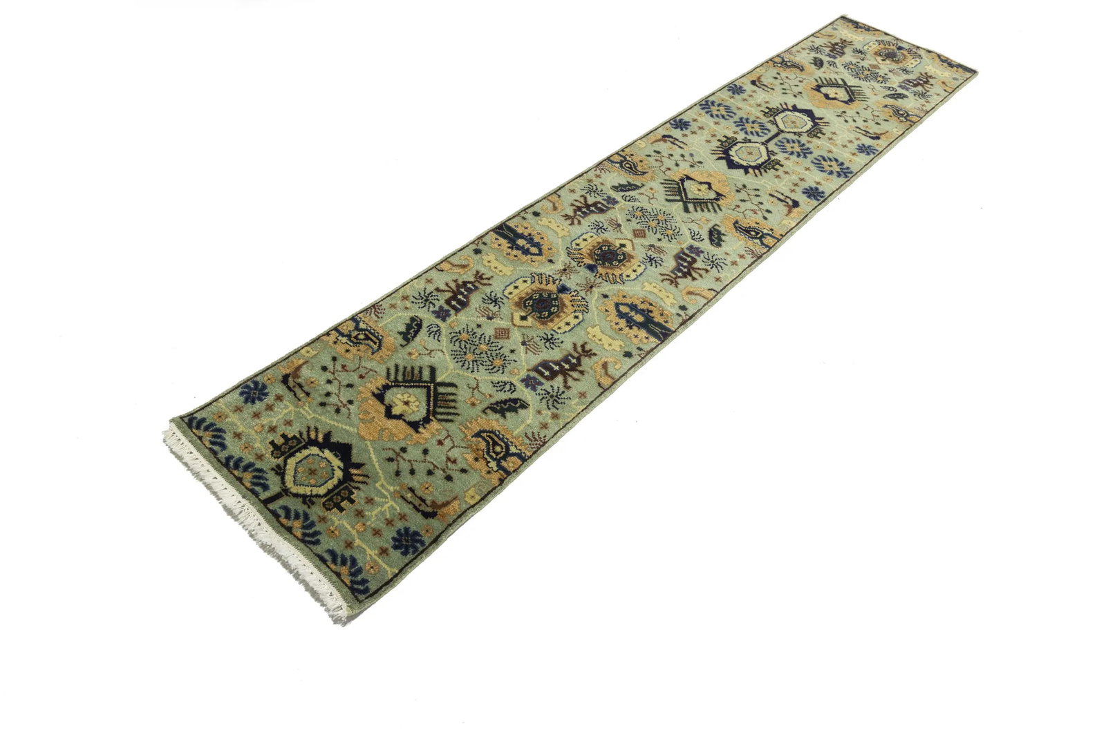 Light Gray Geometric 3X12 Indo-Karajeh Oriental Runner Rug - 6