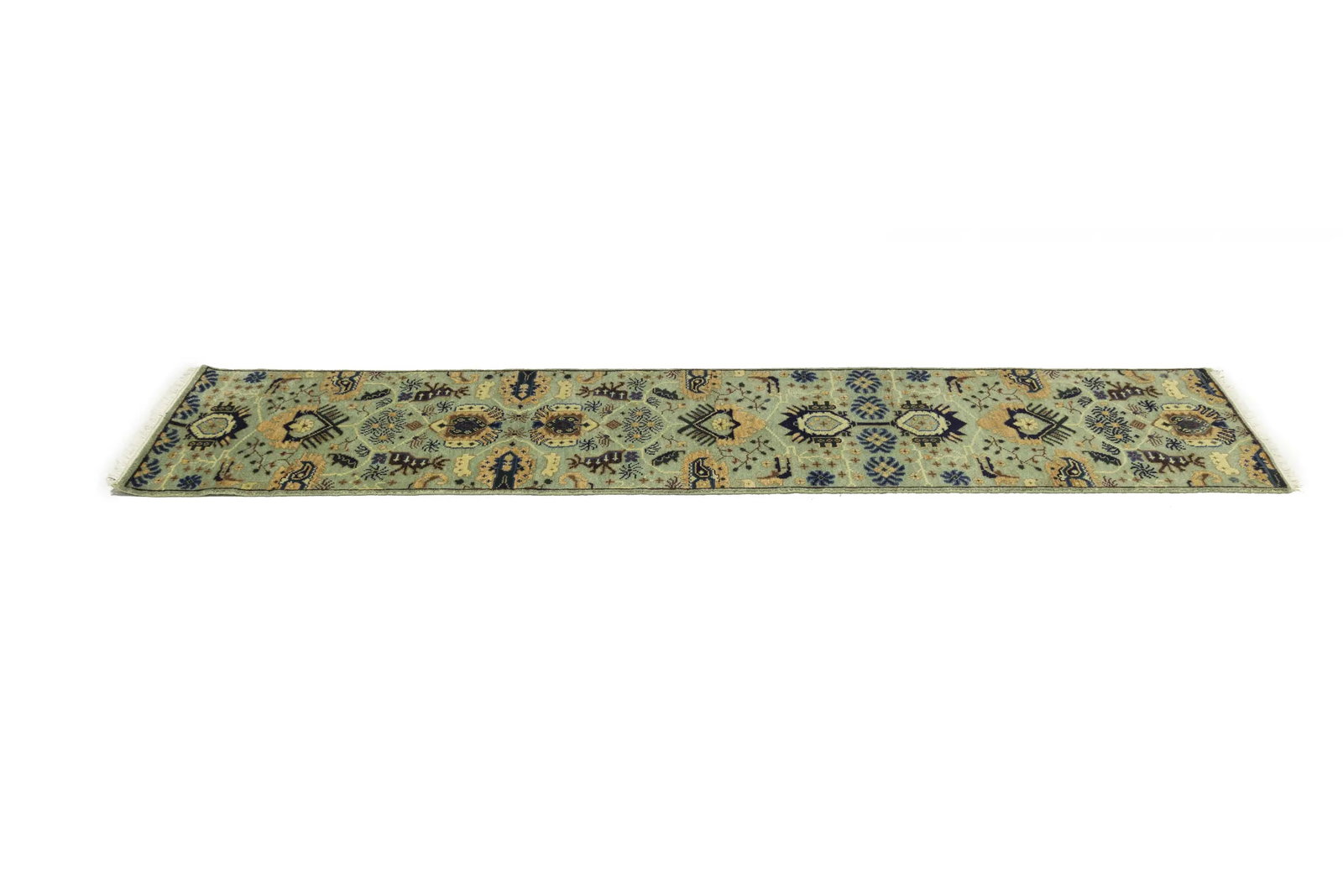Light Gray Geometric 3X12 Indo-Karajeh Oriental Runner Rug - 7
