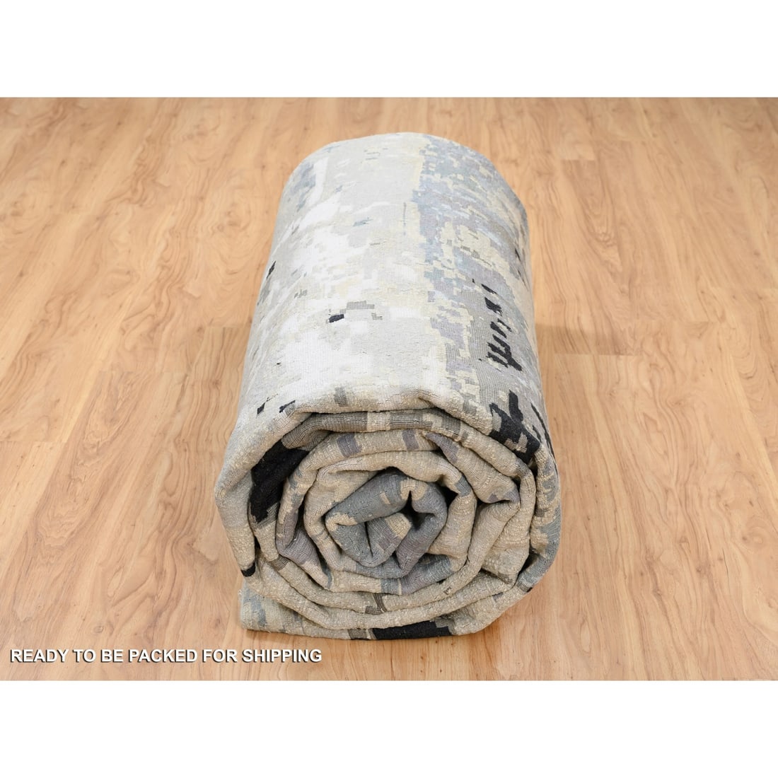 Gray, Wool and Silk Hand Knotted, Modern Abstract Design Oversized Rug - 9