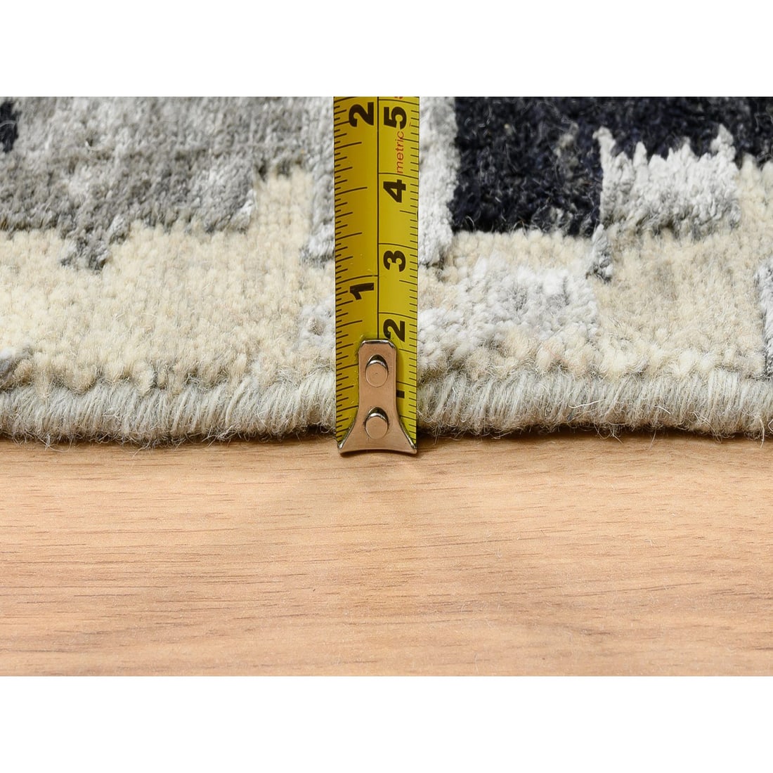 Gray, Wool and Silk Hand Knotted, Modern Abstract Design Oversized Rug - 10