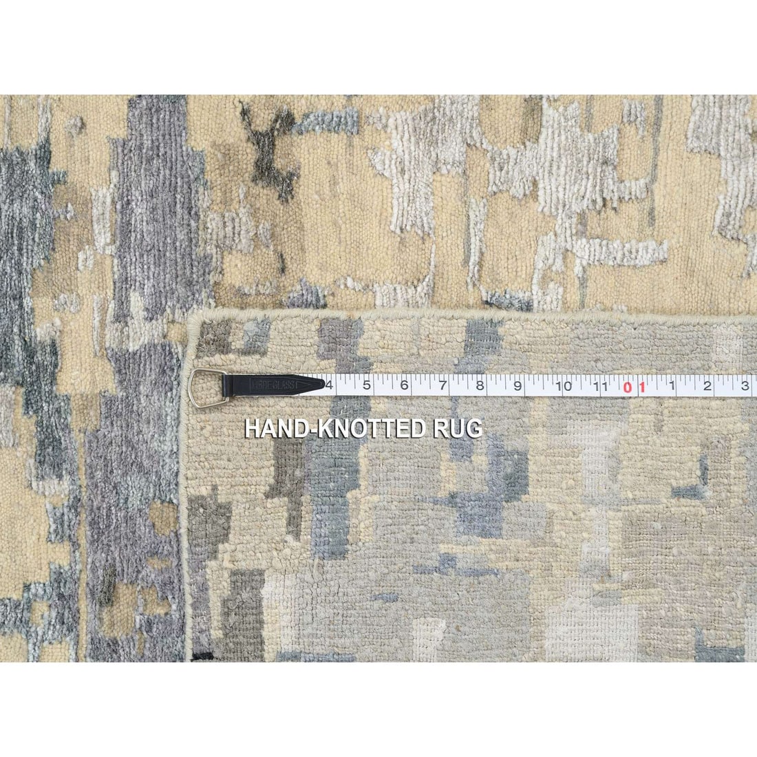 Gray, Wool and Silk Hand Knotted, Modern Abstract Design Oversized Rug - 11