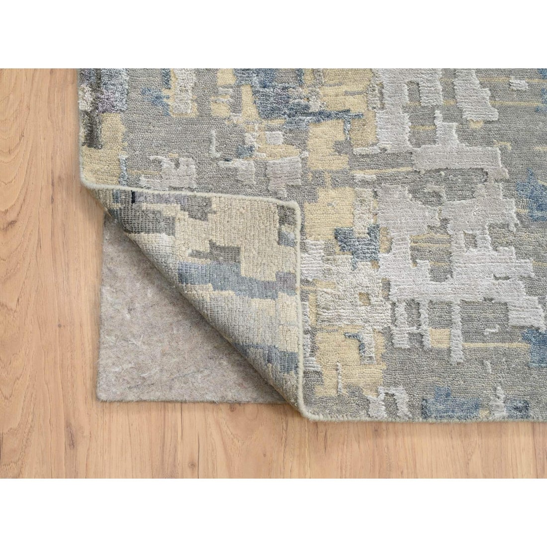 Gray, Wool and Silk Hand Knotted, Modern Abstract Design Oversized Rug - 4
