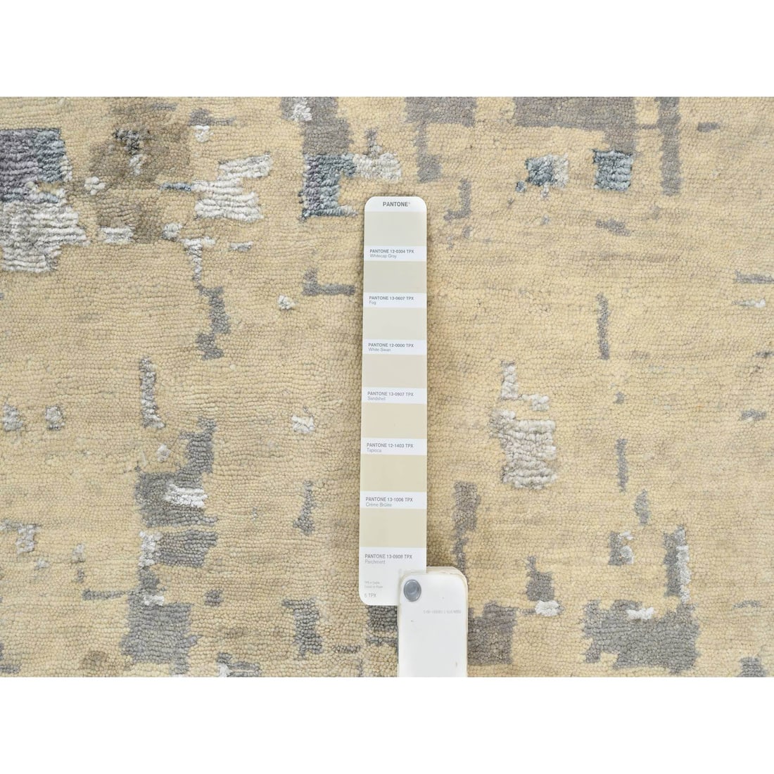 Gray, Wool and Silk Hand Knotted, Modern Abstract Design Oversized Rug - 7