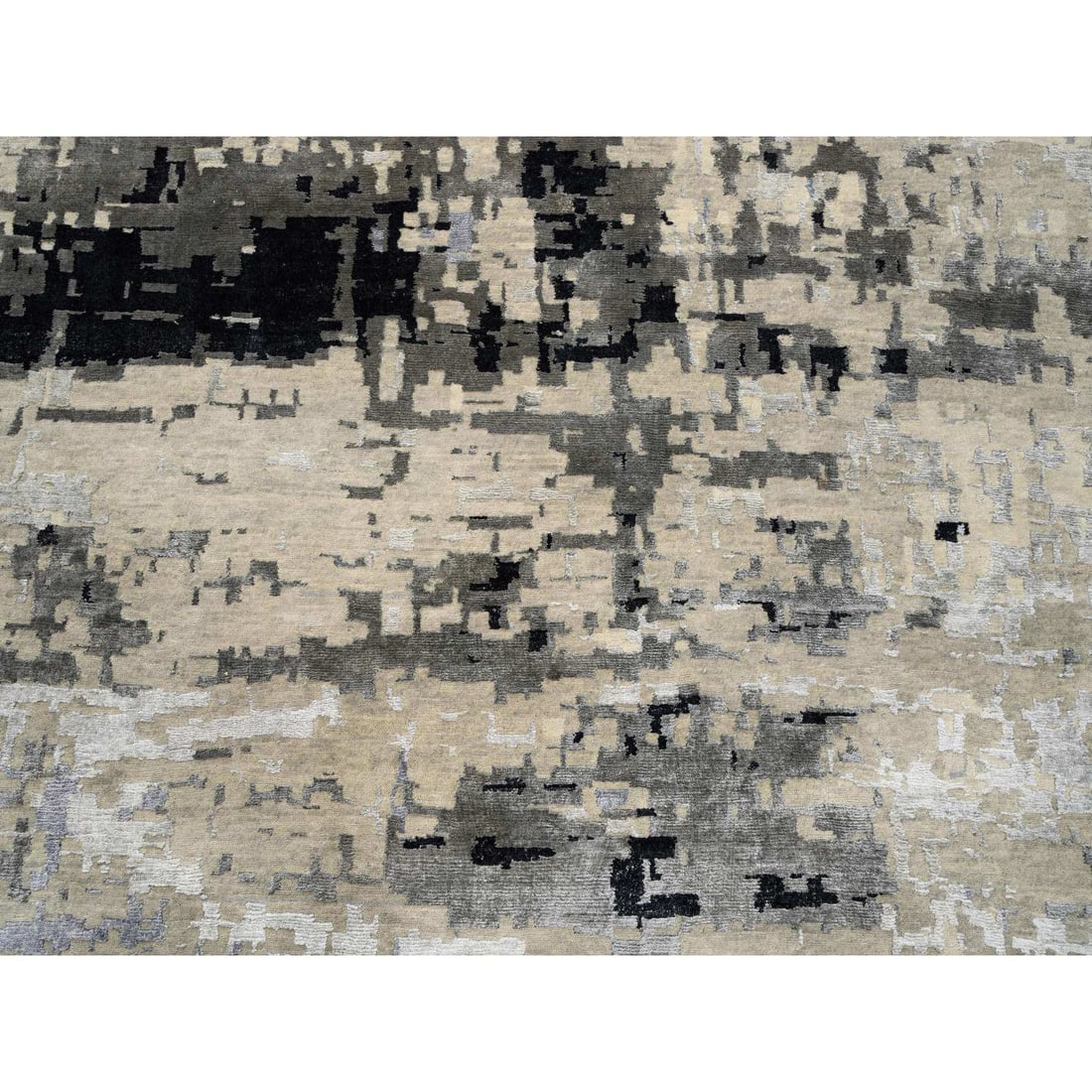 Gray, Wool and Silk Hand Knotted, Modern Abstract Design Oversized Rug - 8