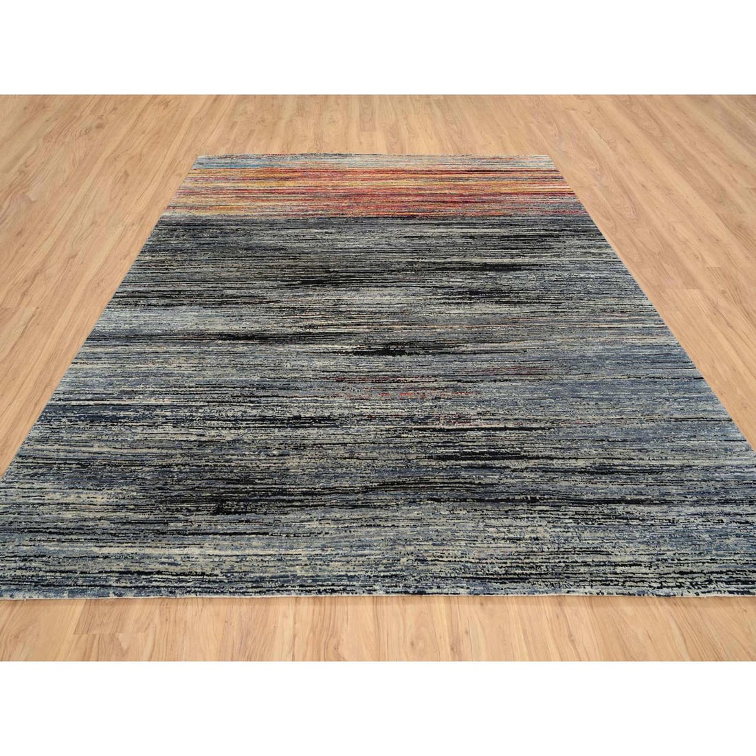 Colorful, Modern Stripe Design, Ghazni Wool Hand Knotted Oriental Rug - 2