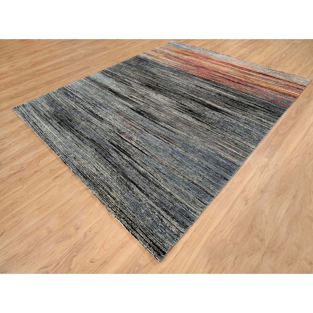 Colorful, Modern Stripe Design, Ghazni Wool Hand Knotted Oriental Rug - 3
