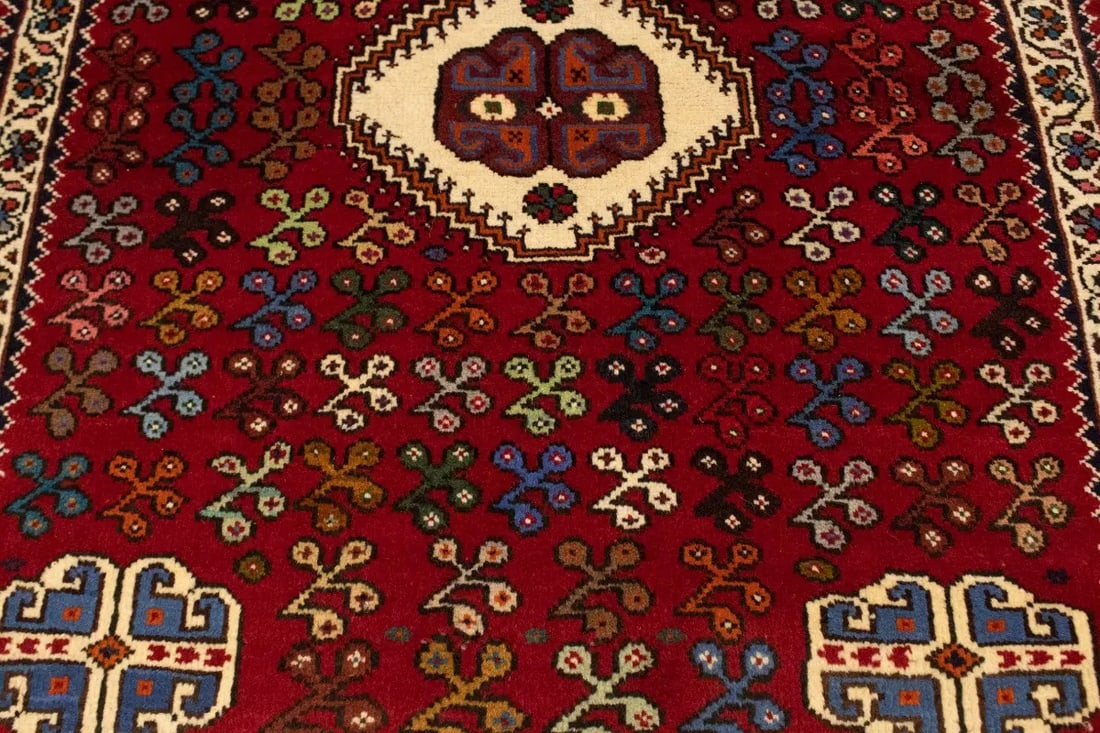 Red Tribal 3'6X4'3 Shiraz Persian Rug - 11