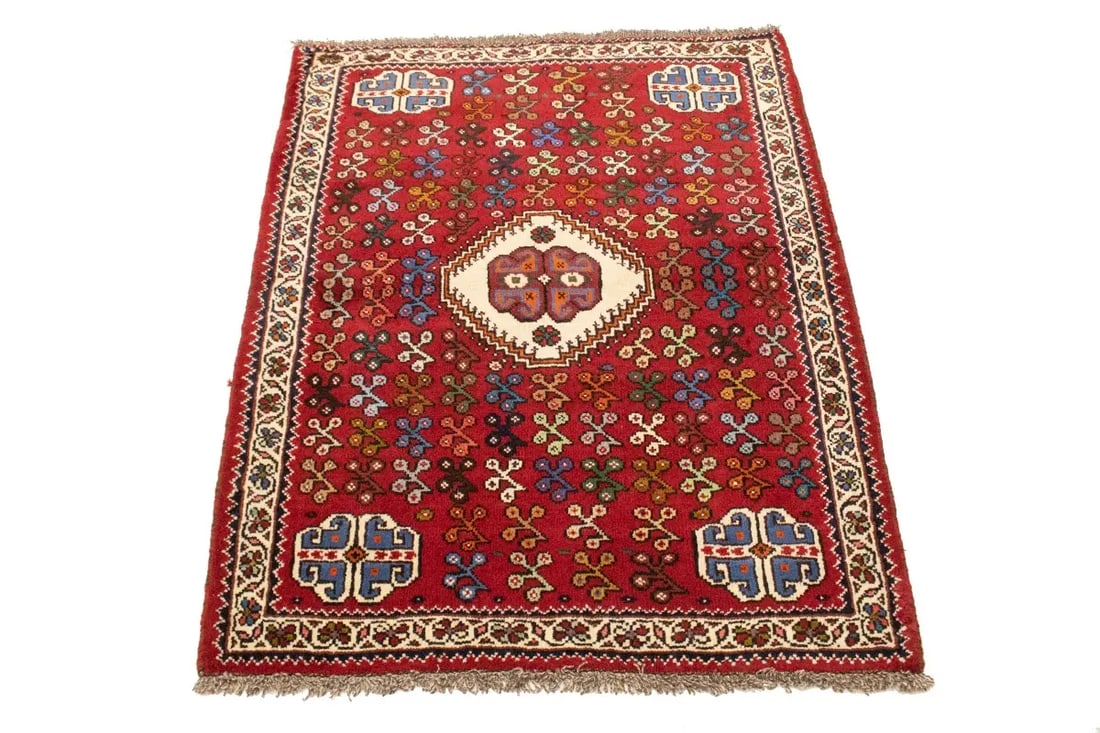 Red Tribal 3'6X4'3 Shiraz Persian Rug - 2