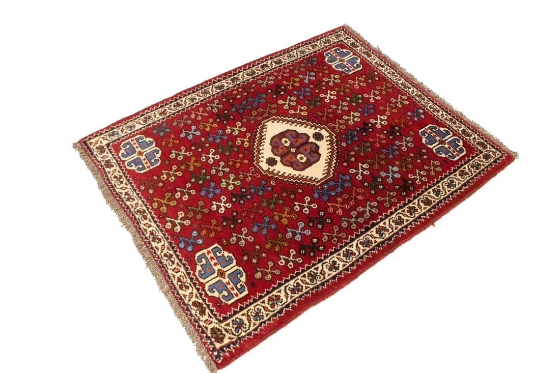 Red Tribal 3'6X4'3 Shiraz Persian Rug - 4