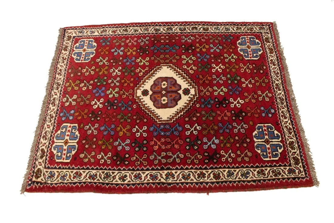 Red Tribal 3'6X4'3 Shiraz Persian Rug - 5