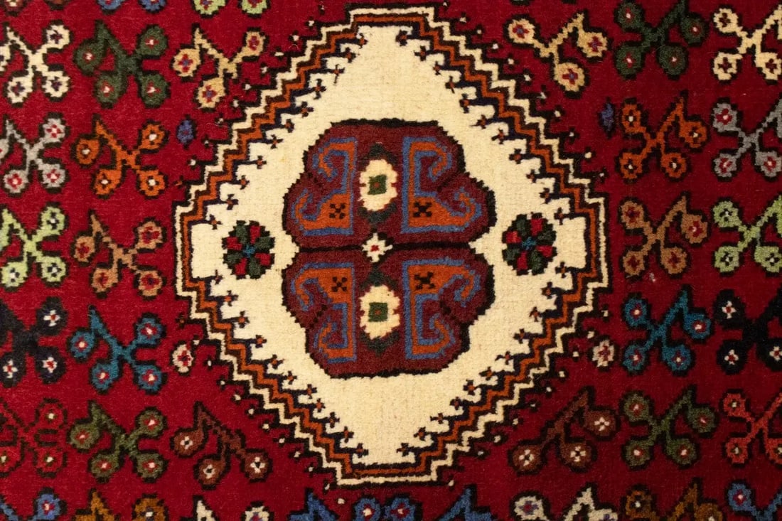 Red Tribal 3'6X4'3 Shiraz Persian Rug - 6